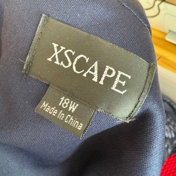 Xscape Navy Beaded Lace Cap Sleeve Formal Gown Floor Length Dress 18W - Picture 4 of 10